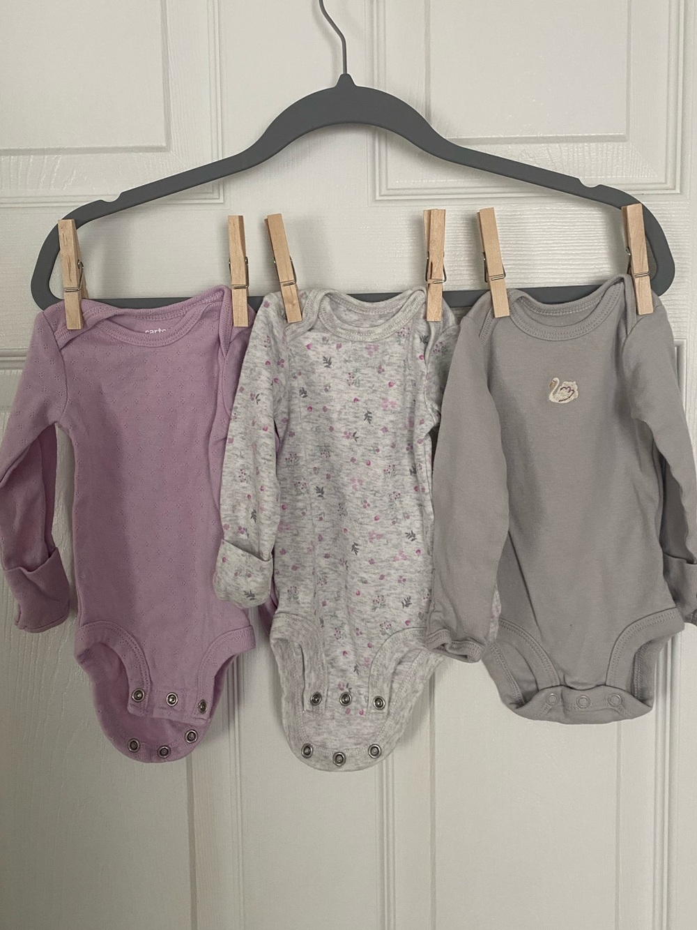 Carter's Baby Girls Lavender, Heather Gray & Light Gray Bodysuit 3-Pack
